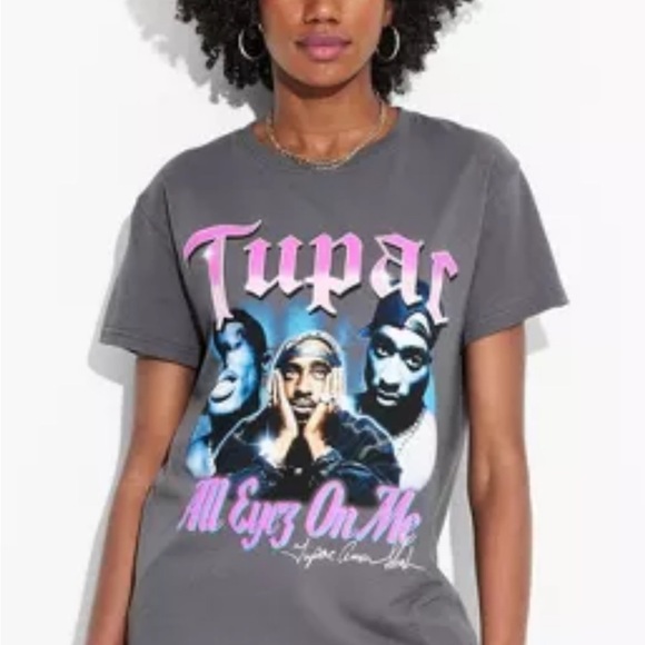 Tops - Gray Graphic Tee with Tupac Design